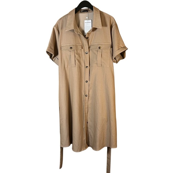 Pretty garden- Stylish Tan Button-Up Shirt Dress XXL NWT - Picture 2 of 12